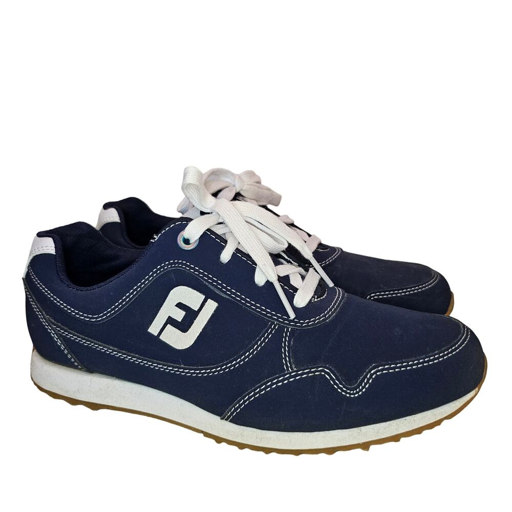 FootJoy Sport Retro Golf Shoes Womens 8.5 Wide Navy Blue White Lace Up Athletic